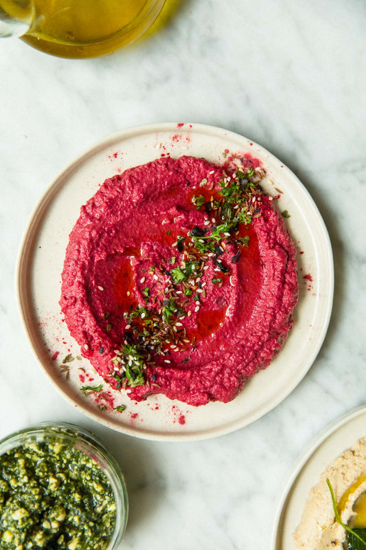 Beetroot Hummus with Fowey Valley Olive Oil