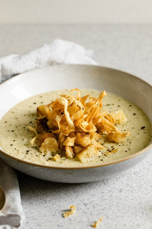 Celeriac Soup with Baker Tom Focaccia Croutons