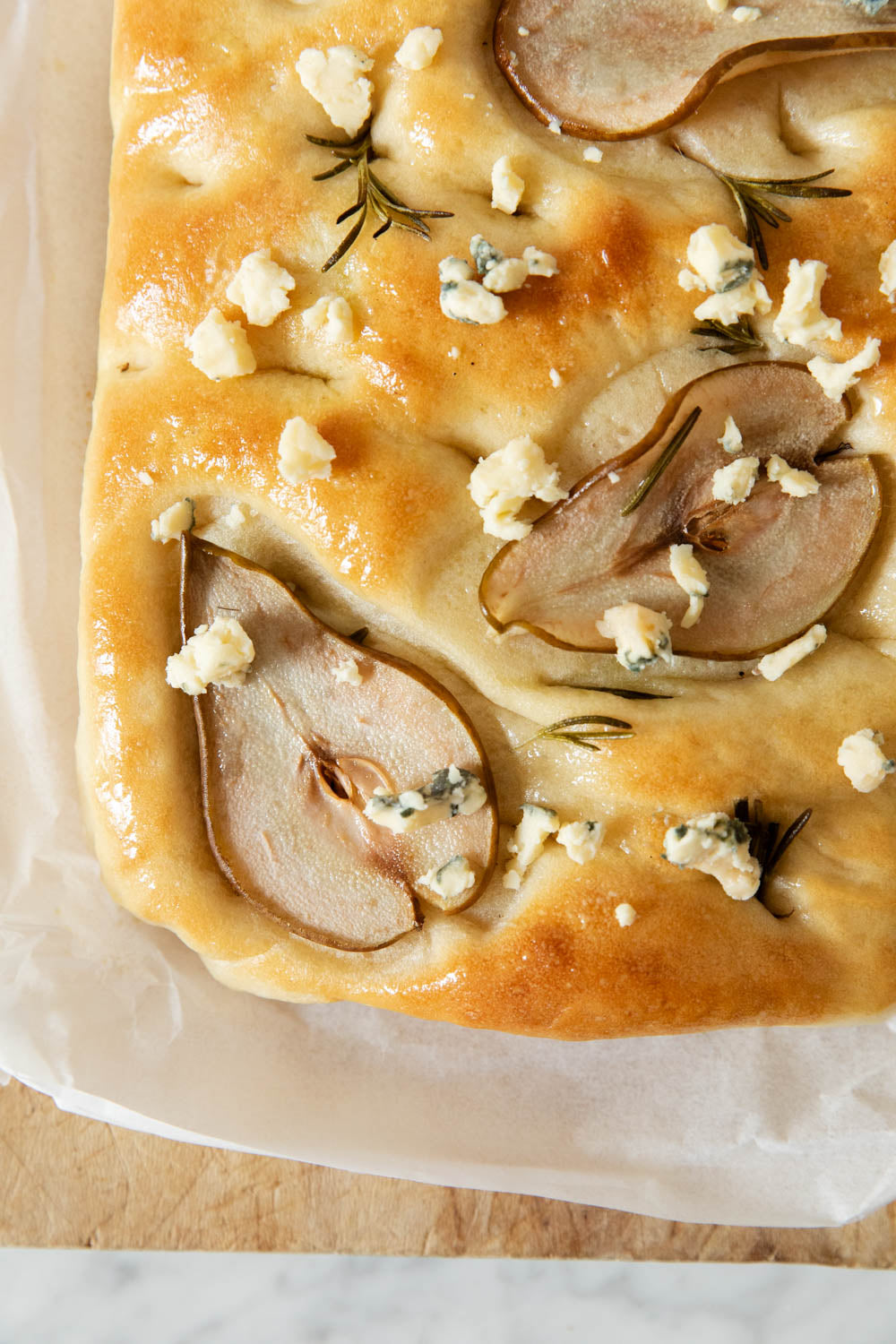 Pear, Rosemary and Cornish Blue Focaccia