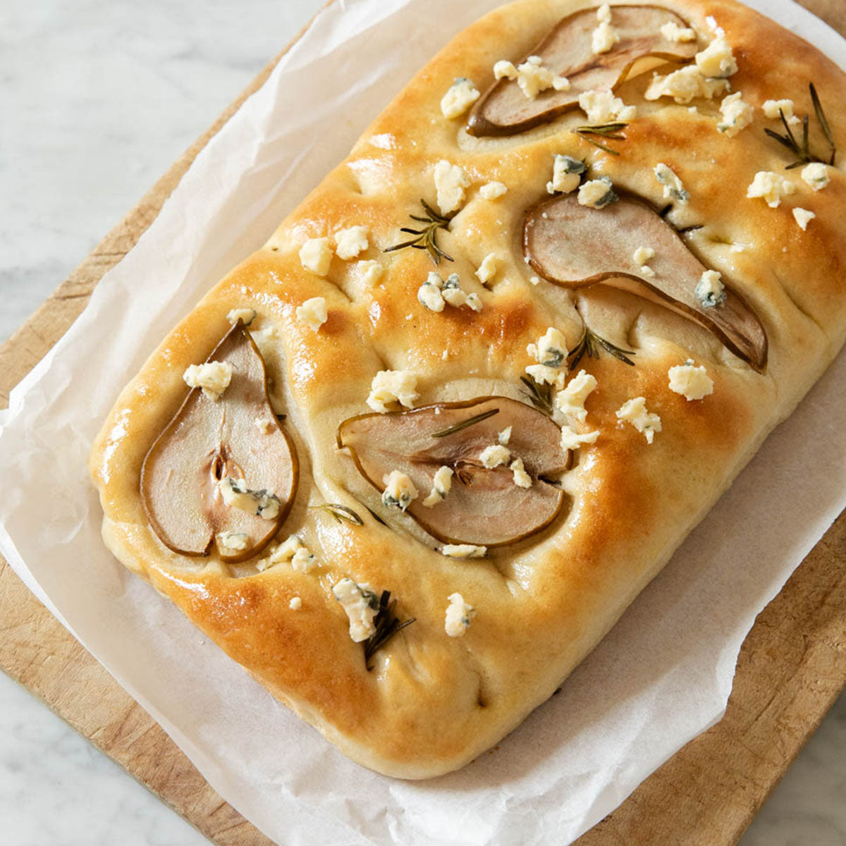 Pear, Rosemary and Cornish Blue Focaccia
